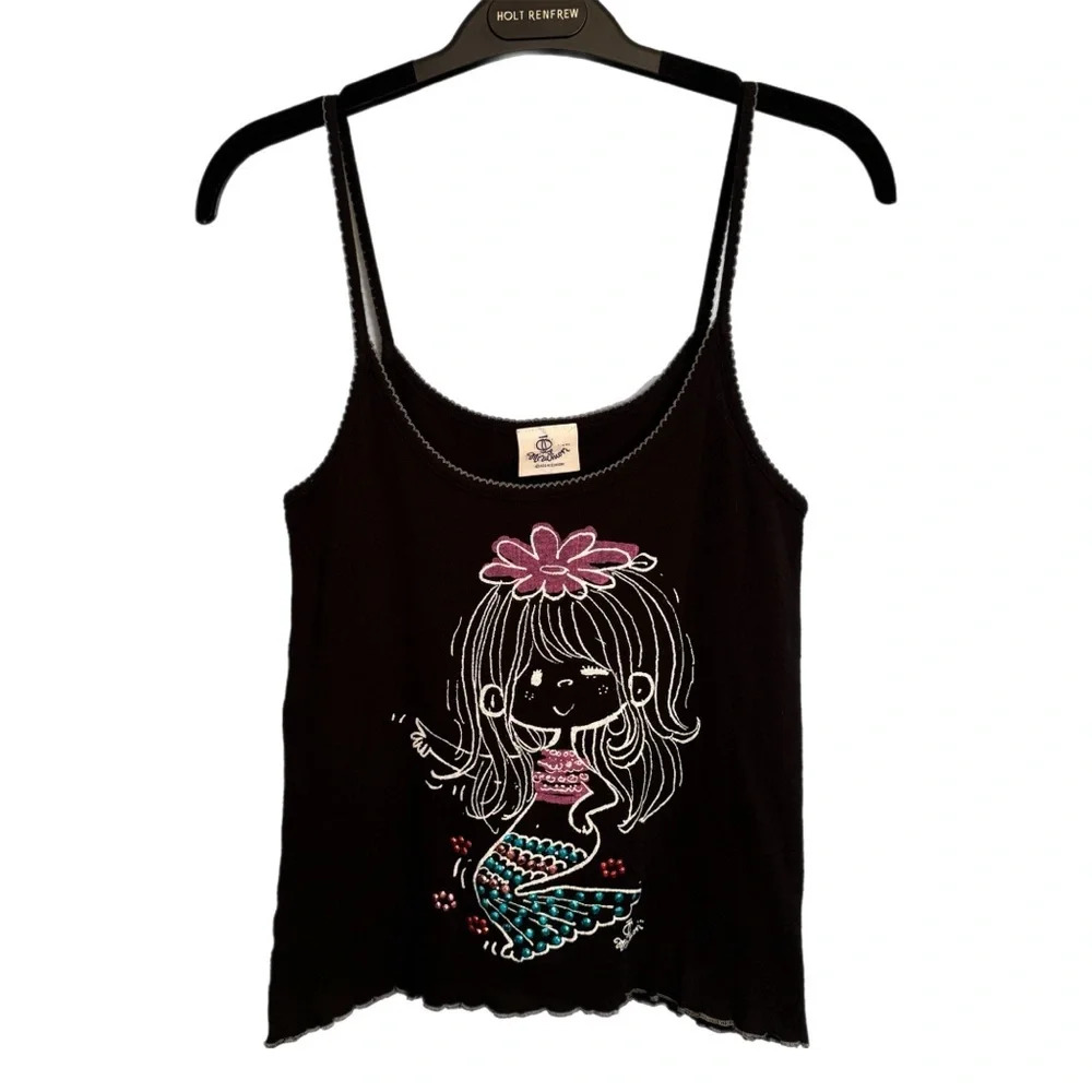 Ado Mizumori Tank Top Sz XS Kidcore  Y2K Kawaii‎ Rhinestone Mermaid Lettuce Hem
